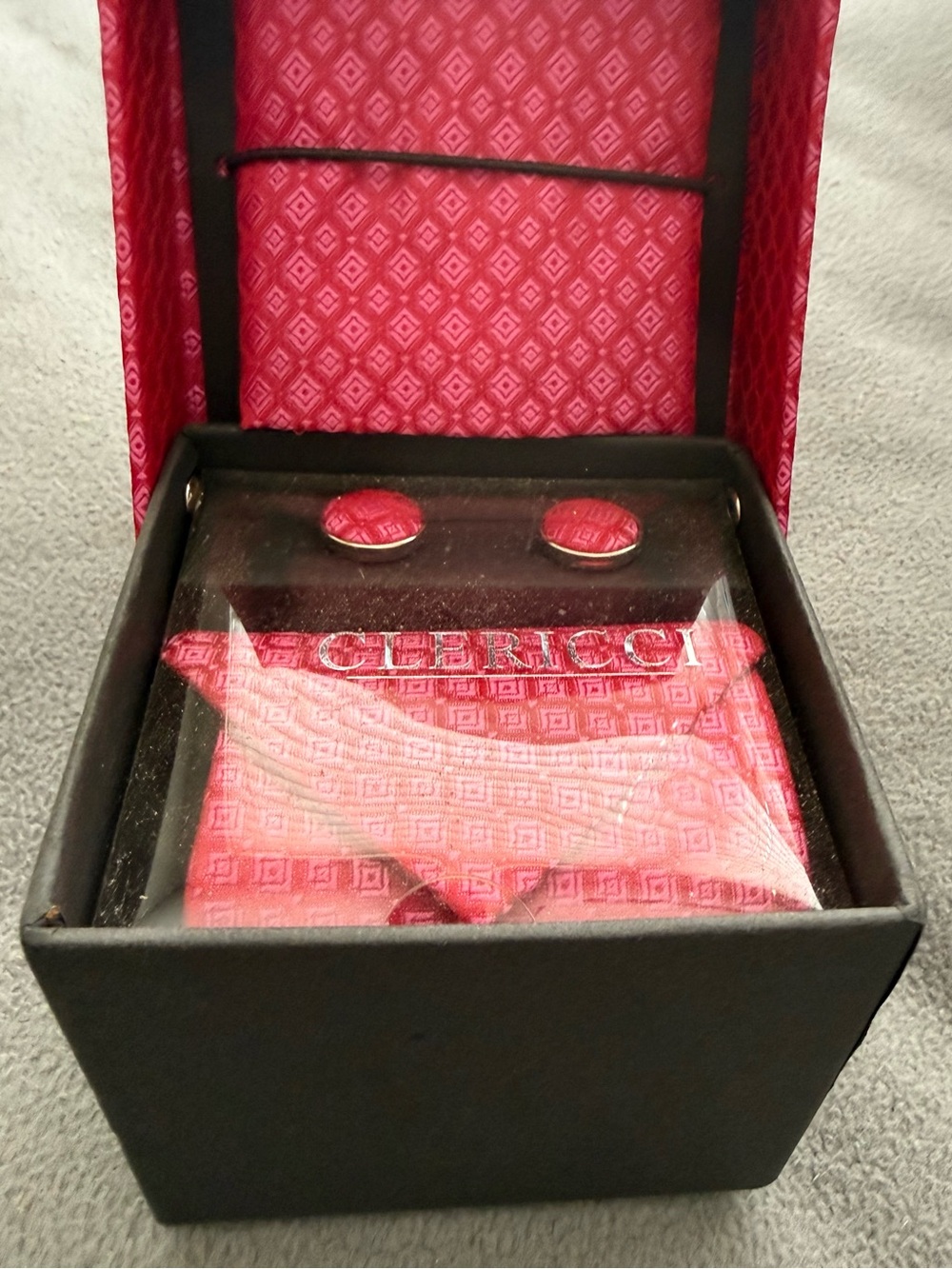 Clericci Pink Silk Pocket Square & Cufflinks Set